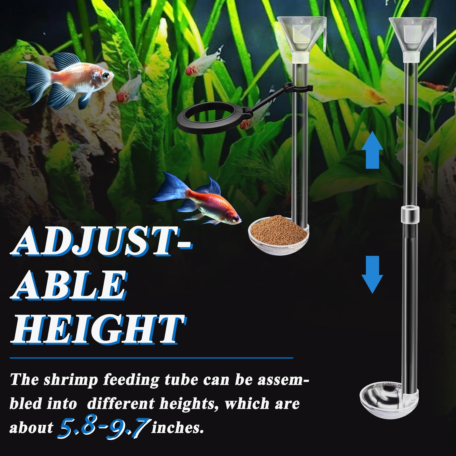 Aquarium Fisch Garnelen Futternapf Set, Garnelen Futternapf Set, Transparent Shrimp Feeding Adjustable Tube with Feeding Ring, Cleaning Brush for Fish Tank and Preventing Food Scattering (Small)