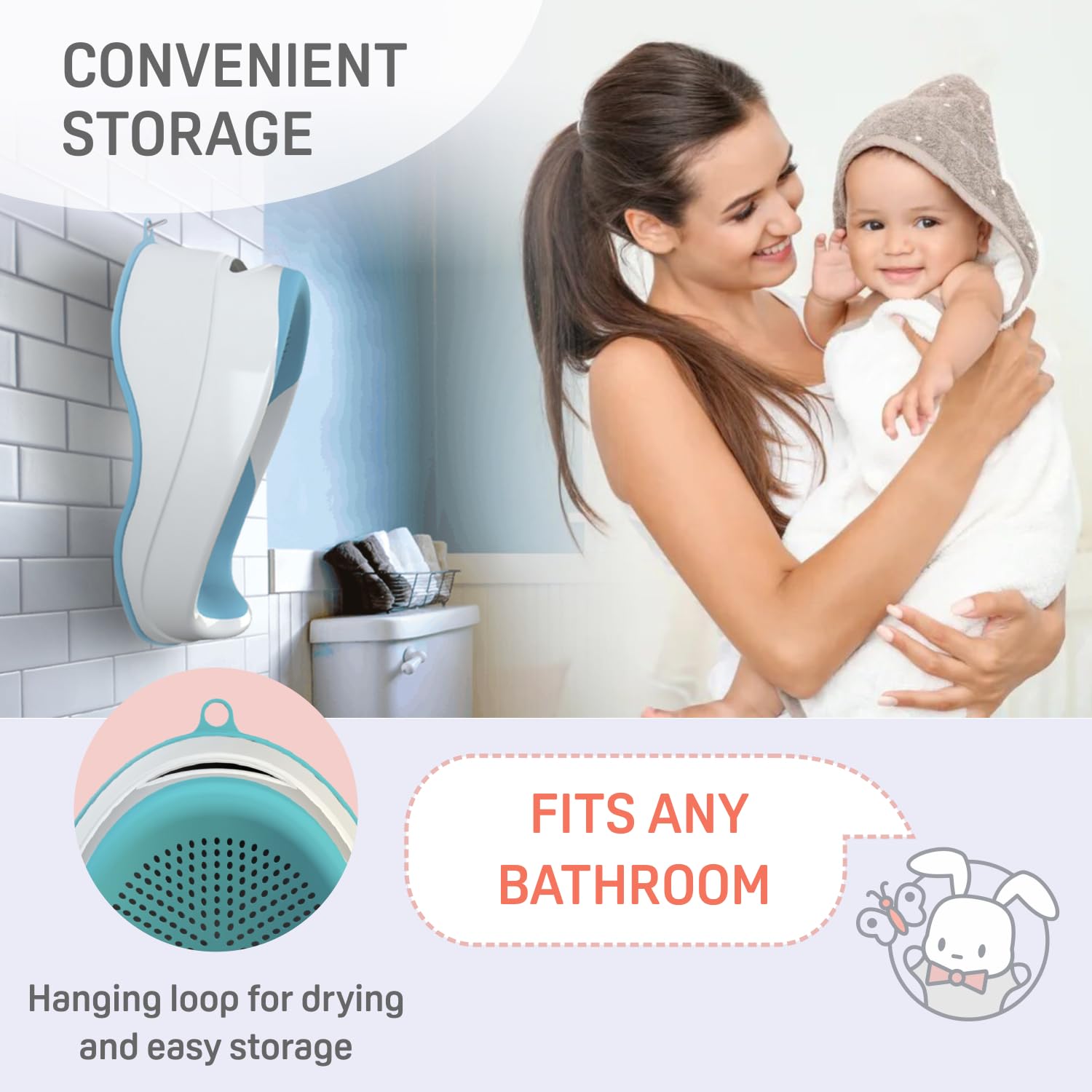 BABYLON DOLPHIN Siège de bain bébé 0-6 mois ergonomique antidérapant baignoire Vert aqua