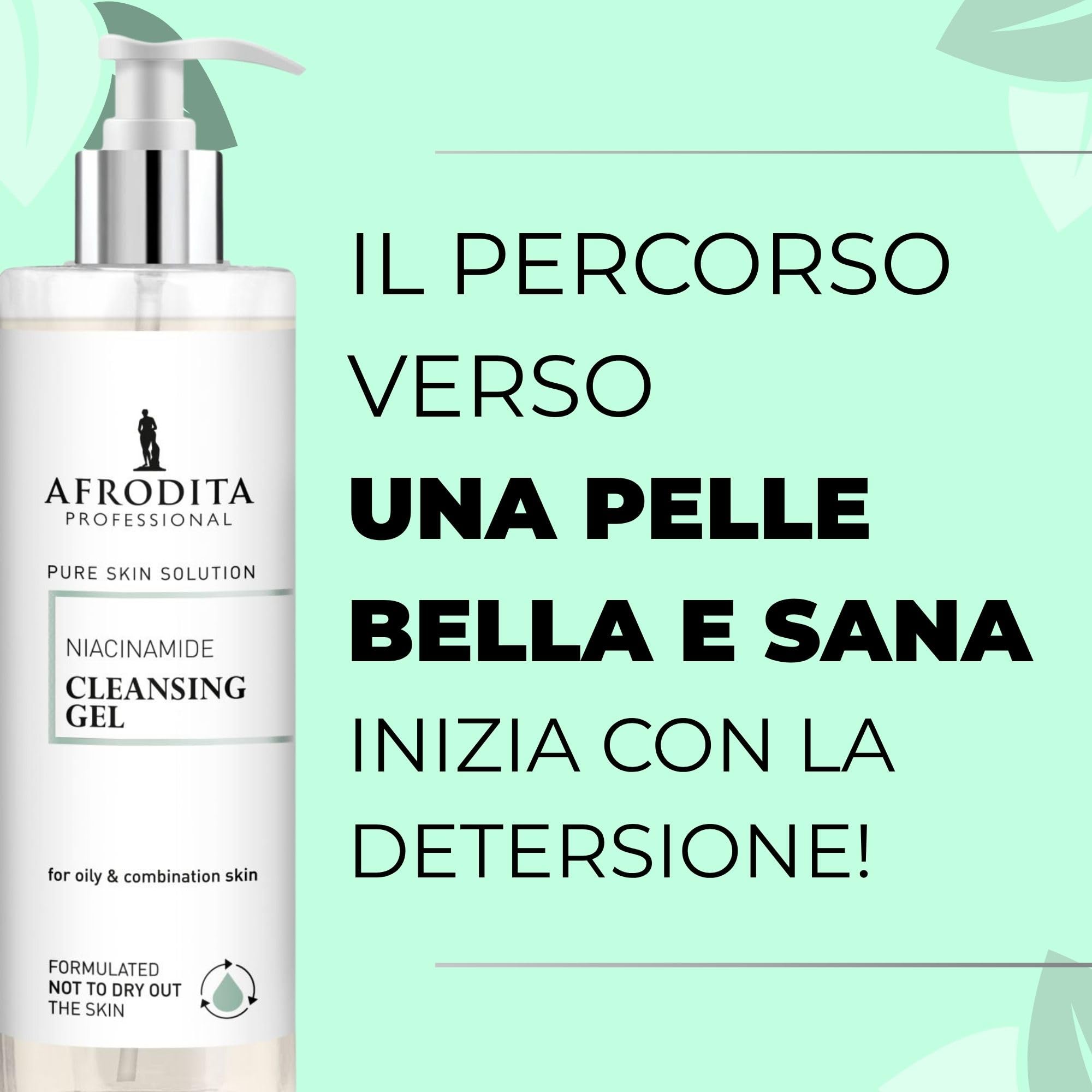 Afrodita Professional Niacinamide gel detergente per pelli grasse e miste, detergente delicato per il viso con acido ialuronico, pulizia profonda dei pori, 94% di origine naturale, senza alcool e