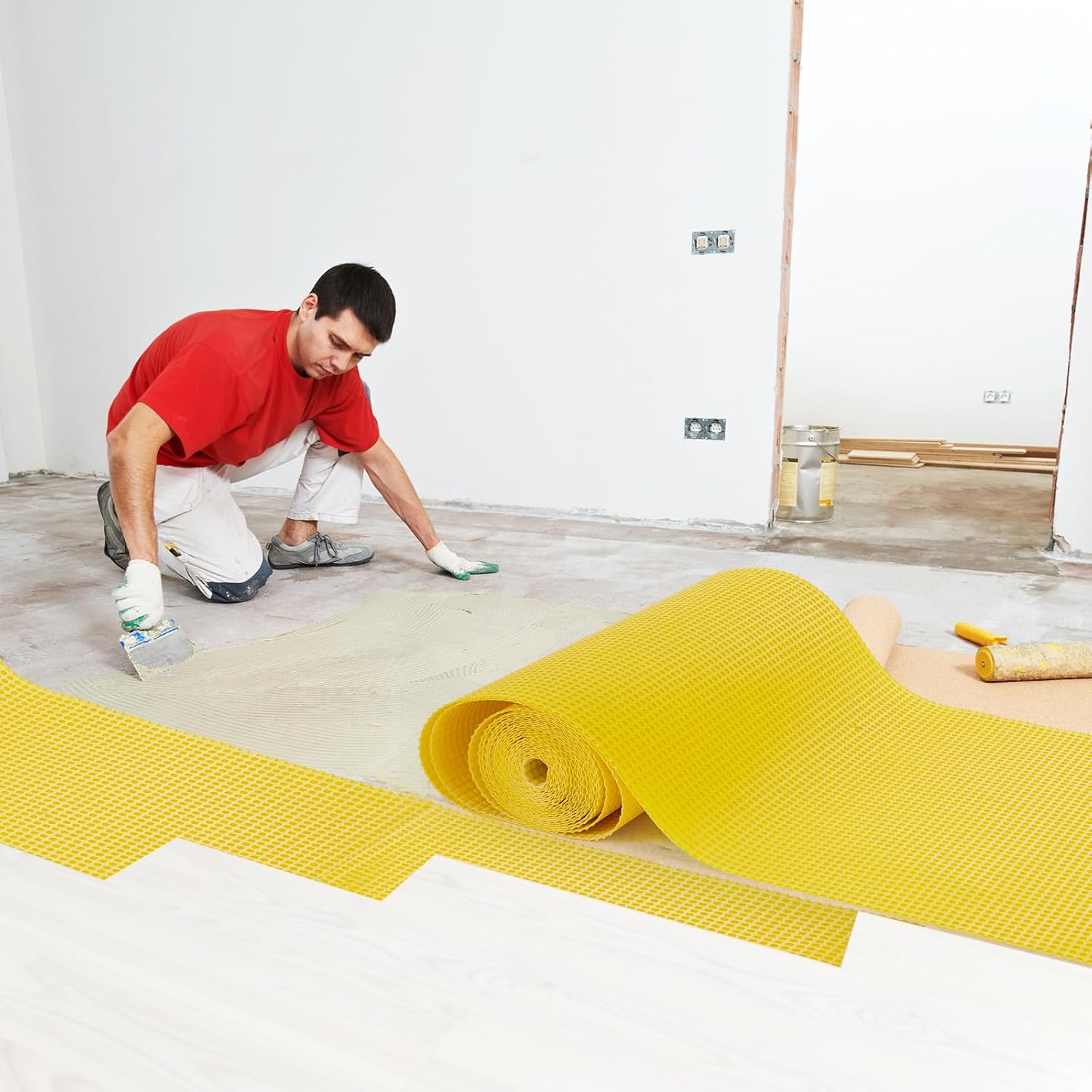 Teenyyou 108 Sq Ft Uncoupling Membrane for Tile Floor, 1/8''(3mm) Waterproofing Underlayment Membrane Mat Tile Crack Prevention for Bathroom Shower Kitchen Basement, 3.3' x 33'