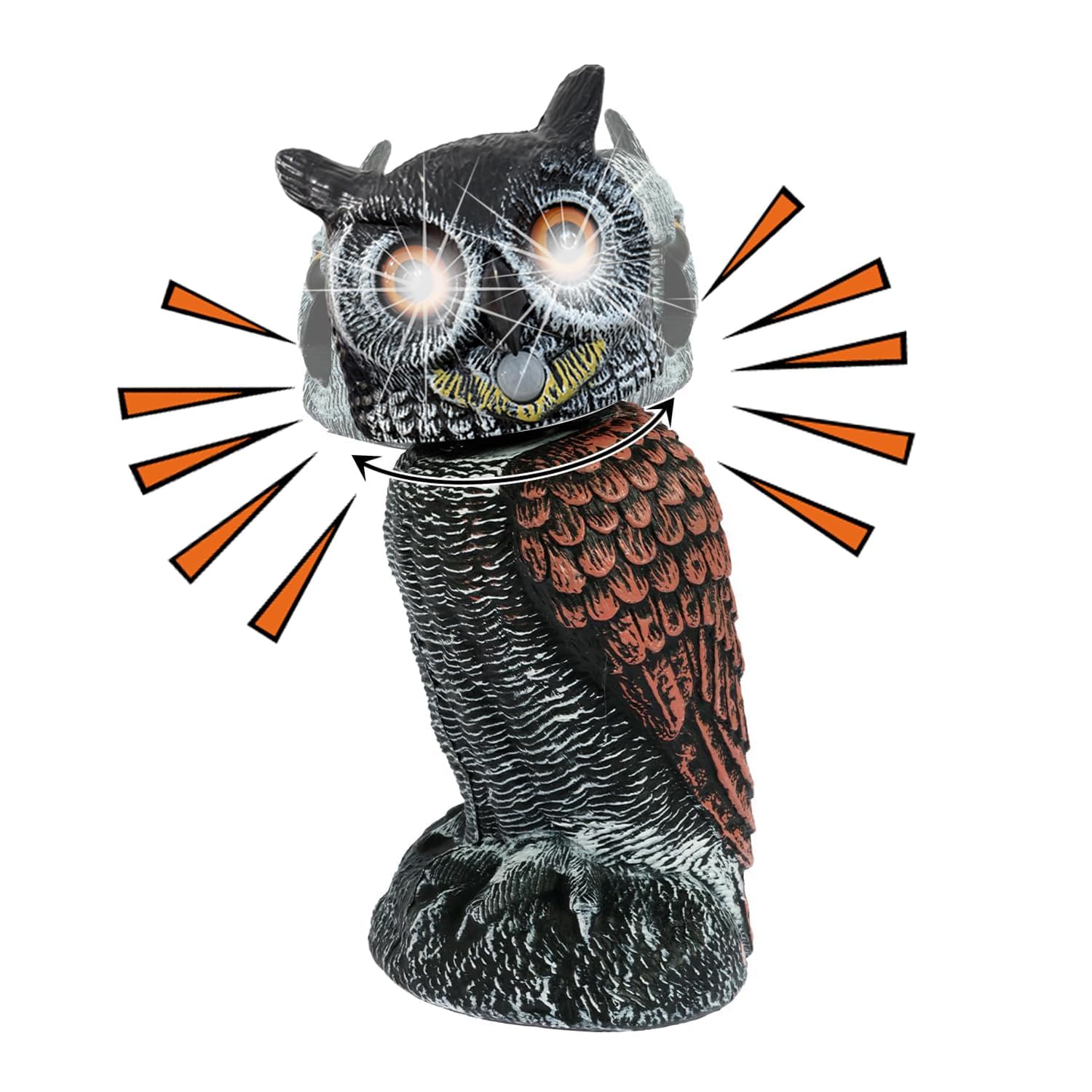 Buho Ahuyentador Solar, Búho Espantapajaros con Sonido y Movimiento, Buho Espanta Palomas Giratorio Señuelo, Figura Decoracion para Terraza Exterior Jardín Balcón