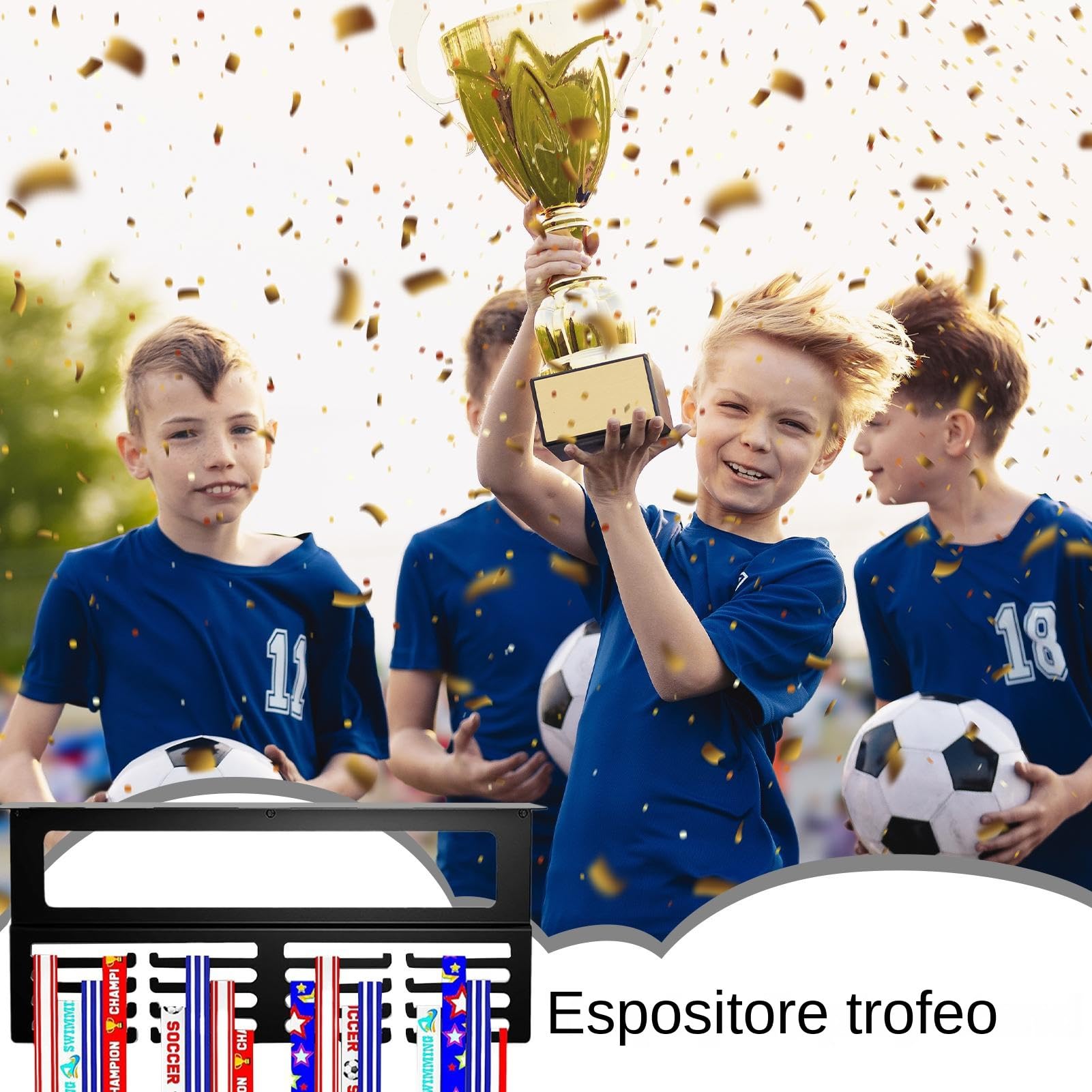 Generico Regał na trofea metalowy | Stojaki na nagrody dla sportowców dla dzieci, fanów sportu, baseballu, piłki nożnej, futbolu amerykańskiego, gimnastyki