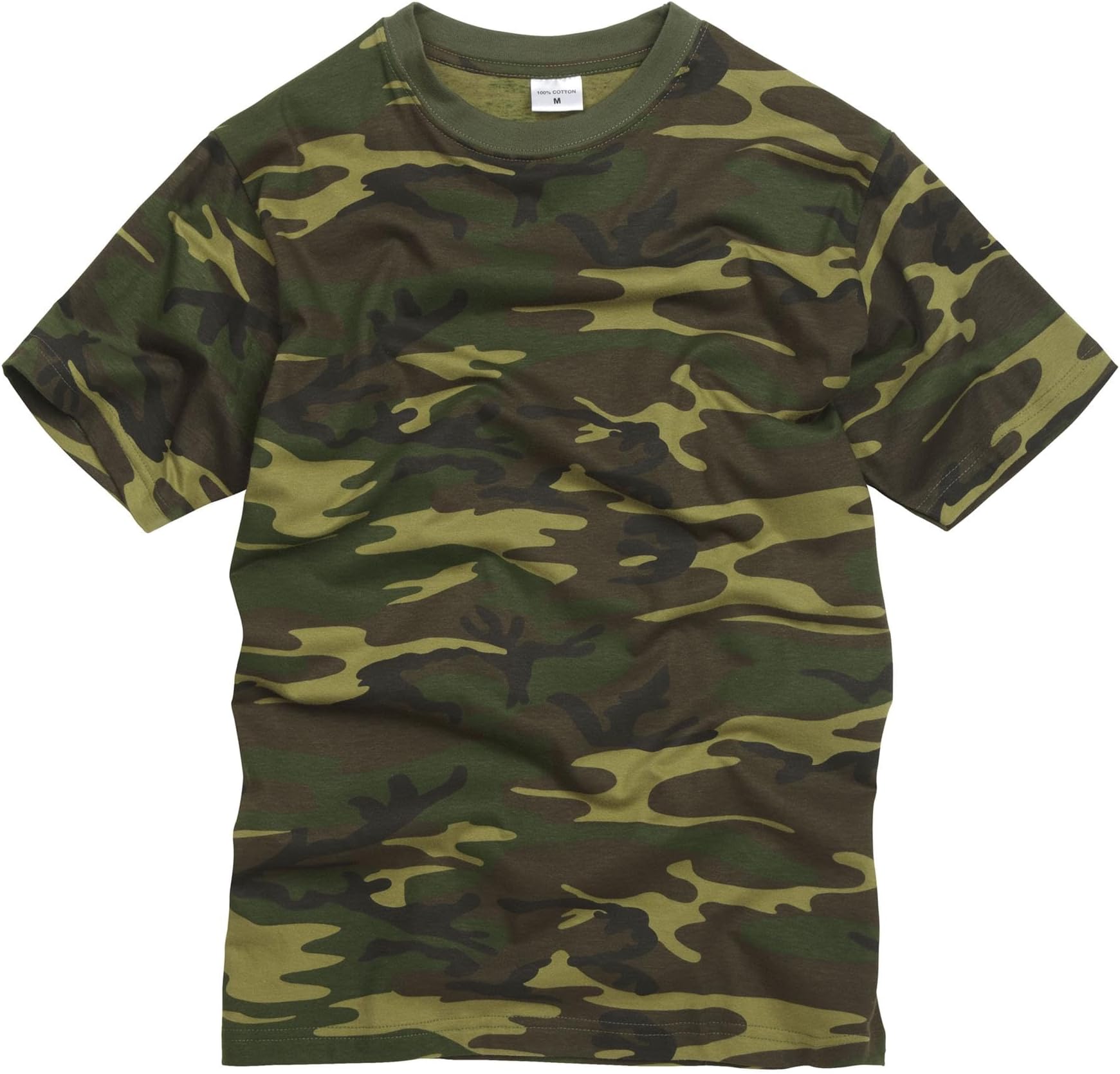 100% Cotton Army Military Style Crew Neck Short Sleeve T-Shirt - Woodland Camouflage