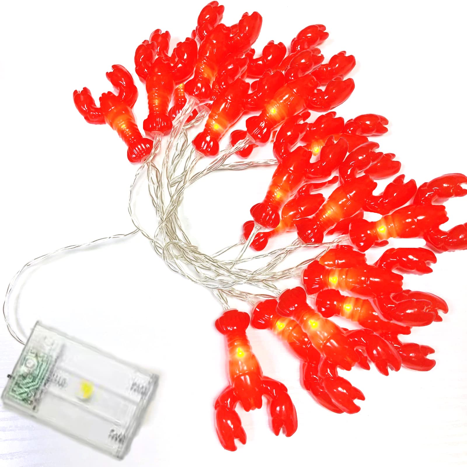 Guirlande lumineuse homard à piles 20 LED pour l'été, le camping, un mariage, un anniversaire, une chambre à coucher, une fête à la maison (3 m/20 LED, homard)