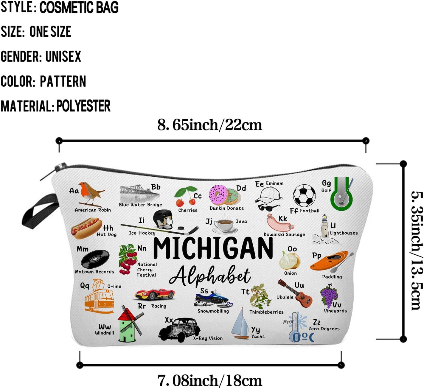 Michigan Alphabet Makeup Bag Cute Small Organizer Zipper Pouch Michigan Alphabet Cosmetic Bag Travel Present for Women Friends - Image 2