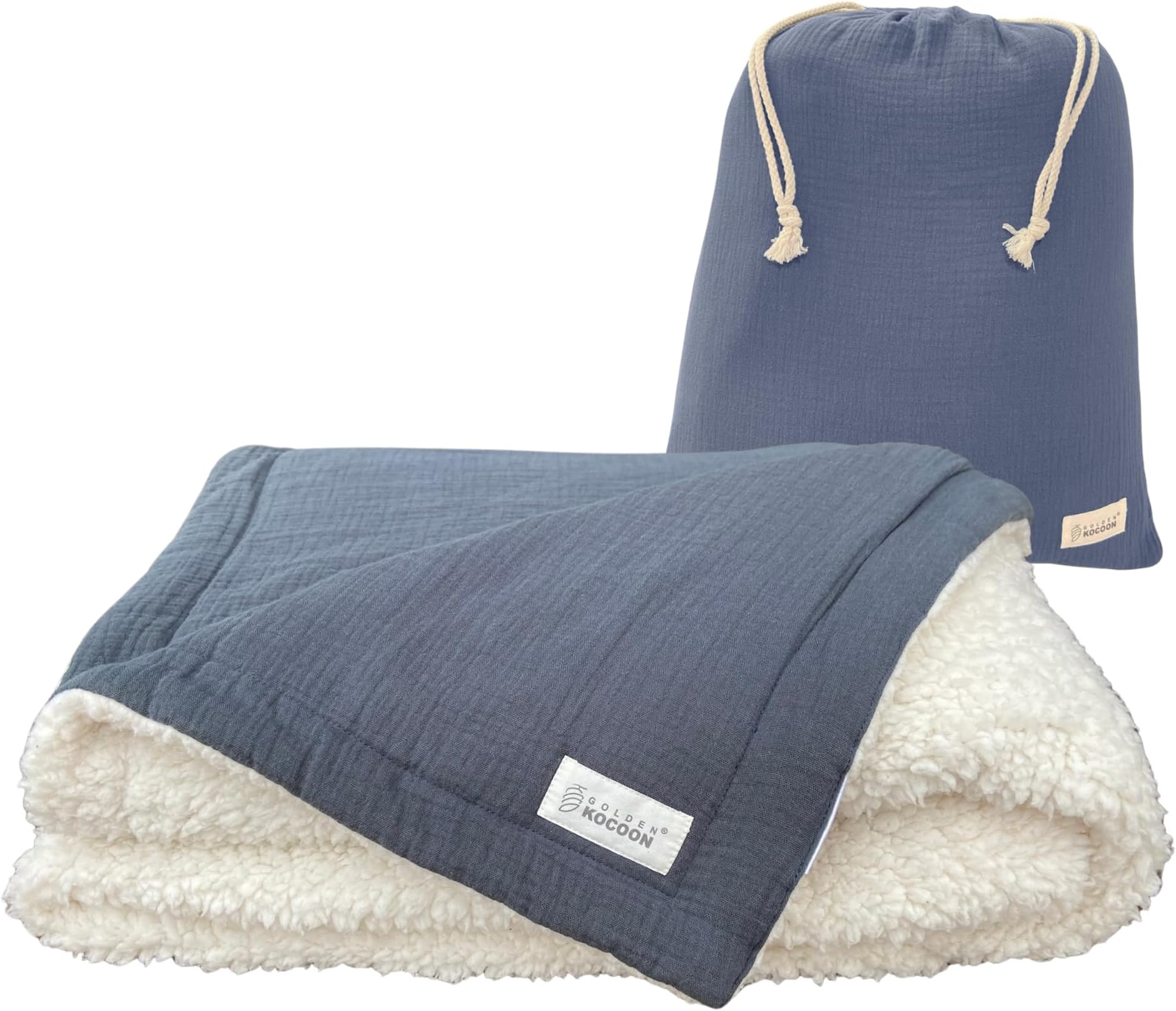 .E-M-F Blanket - Organic Cotton Crepe & Sherpa Blanket, with EcoMesh™ Fara-day Silver Liner - Size 48x59 inch (122cm x 150cm) - ideal for everyday 5 G, B T, Smart Meter & Wi Fi environments