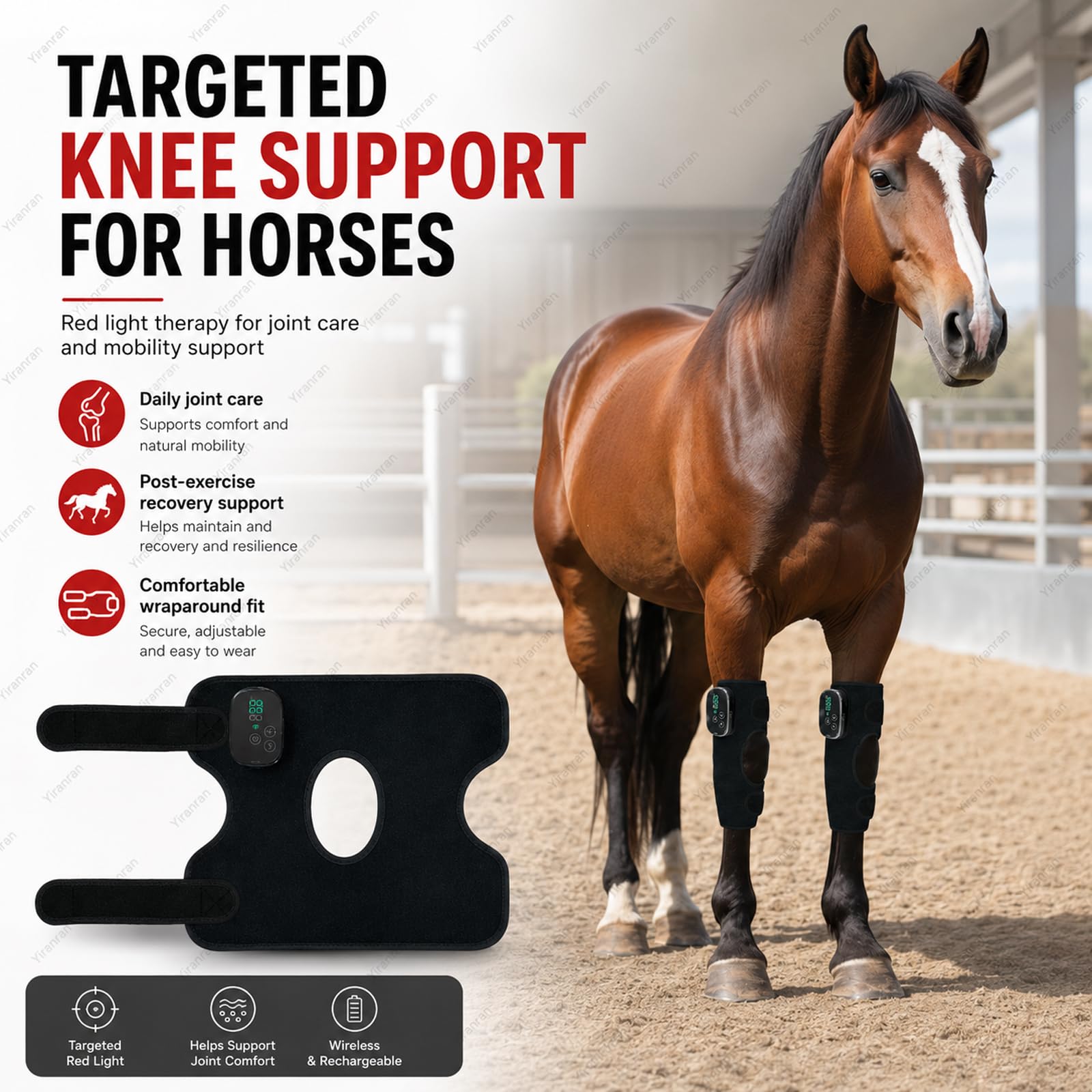 Terapia De Luz Roja Para Rodilla Y Pierna De Caballos, Envoltura De Luz Roja De 660 Nm E Infrarroja De 850 Nm, Correas Ajustables, 3 Niveles De Potencia Y Temporizador De 5 A 45 Minutos,