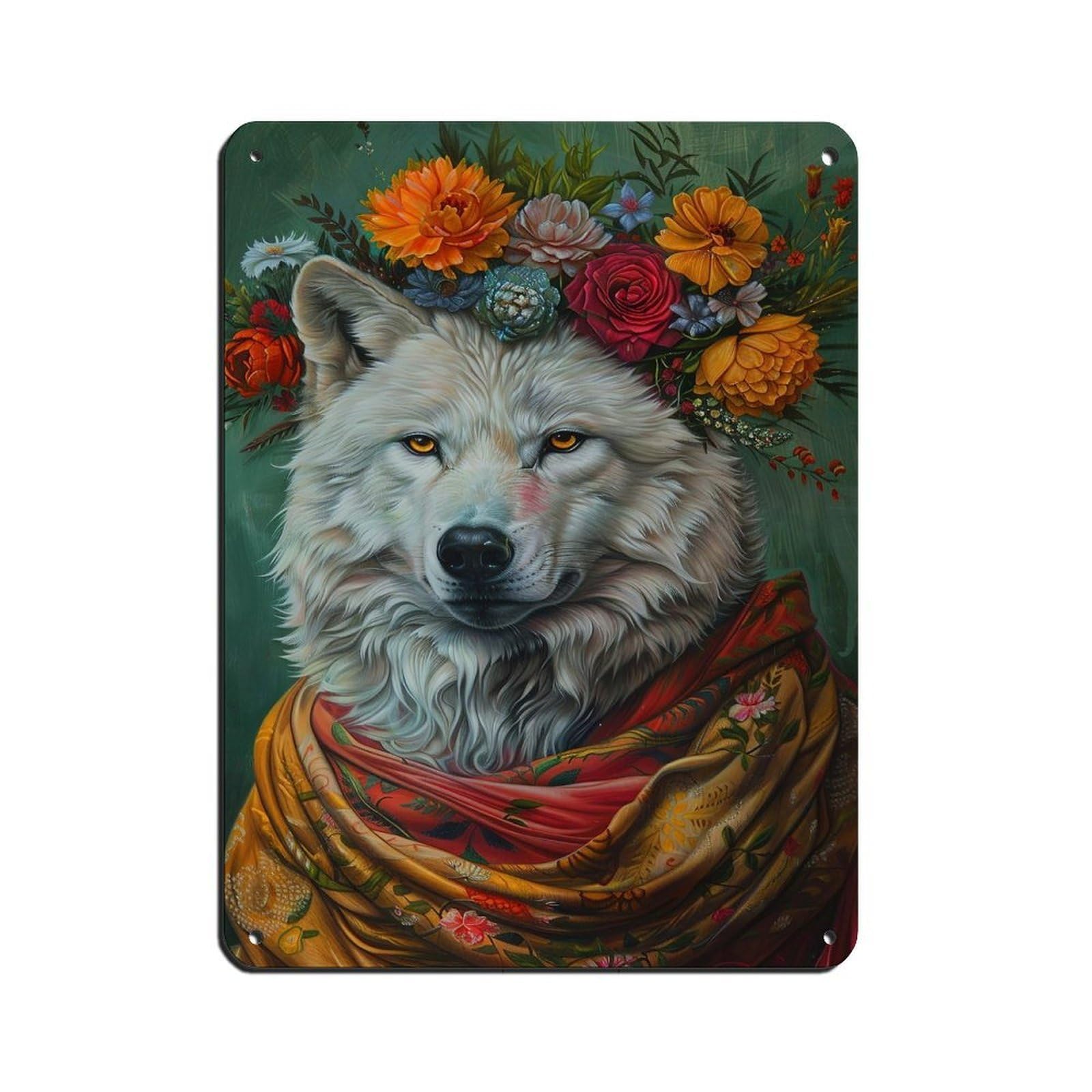 Vintage Minimalist Floral Wolf Poster Retro Poster Metal Tin Sign Chic Art Retro Iron Painting Bar People Cave Cafe Family Garage Poster Wall Decoration 12x16inch(30x40cm)