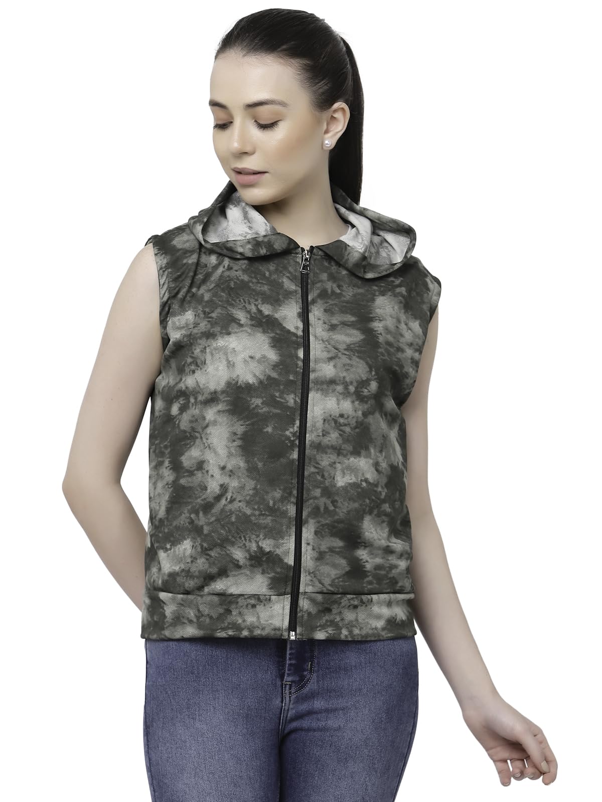uzarus Women's Standard Length Polyester Sleeveless Hooded Training Sports Gym Jacket-picture-11
