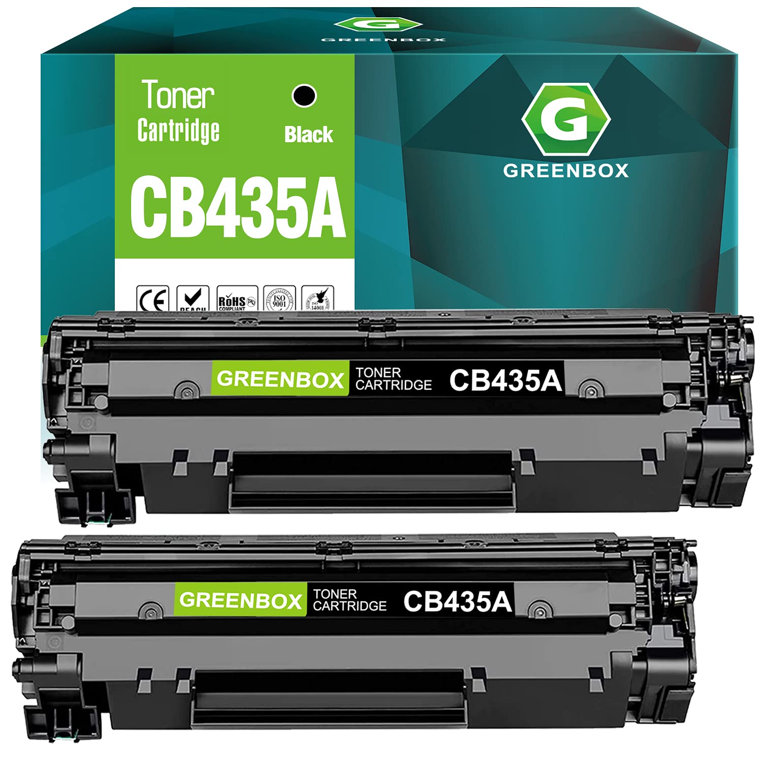GREENBOX Compatible Toner Cartridge Replacement for HP 35A CB435A for Laserjet P1006 P1009 P1002 P1003 P1004 P1005 Laser Printer (2 Black)