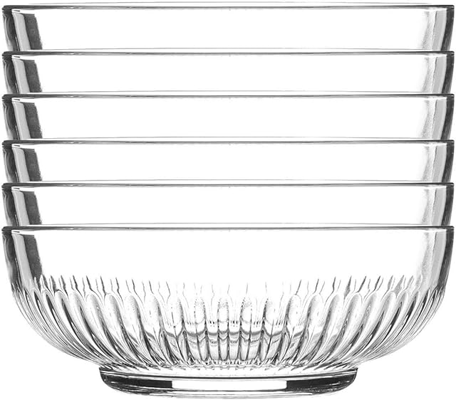 Argon Tableware 6 Piece Campana Glass Serving Bowls Set - Vintage Clear Kitchen Mixing Snack Bowl Dishes - 17cm