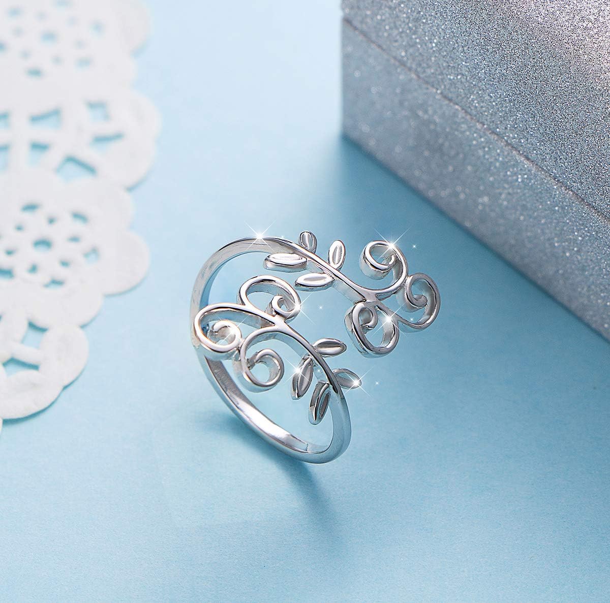 DAOCHONG S925 Sterling Silver Adjustable Wrap Open Ring for Women