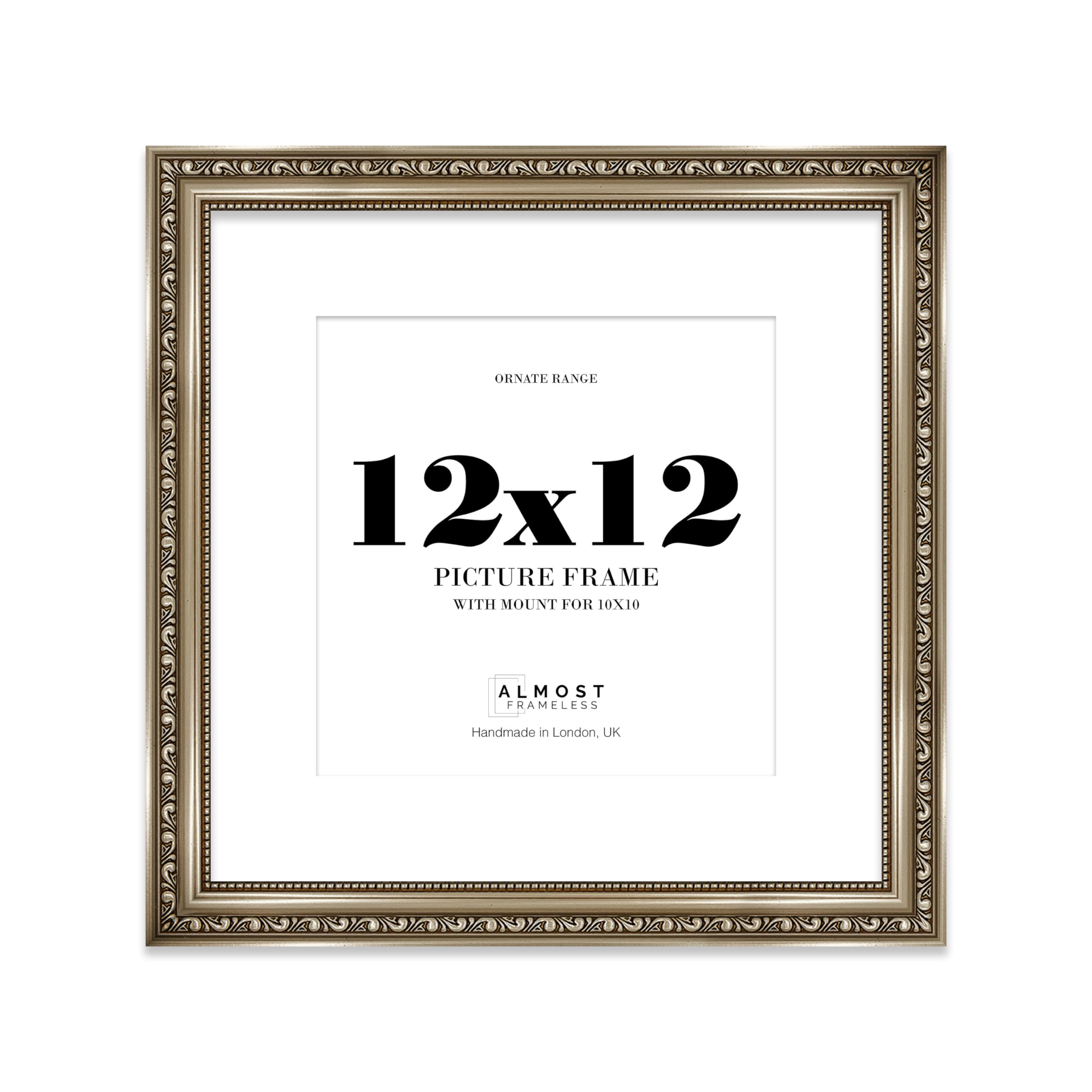 12x12 Gunmetal Ornate Photo Frame With White Mat For 10x10 Picture, Ready to Hang or Stand, 1 Pack — image 1
