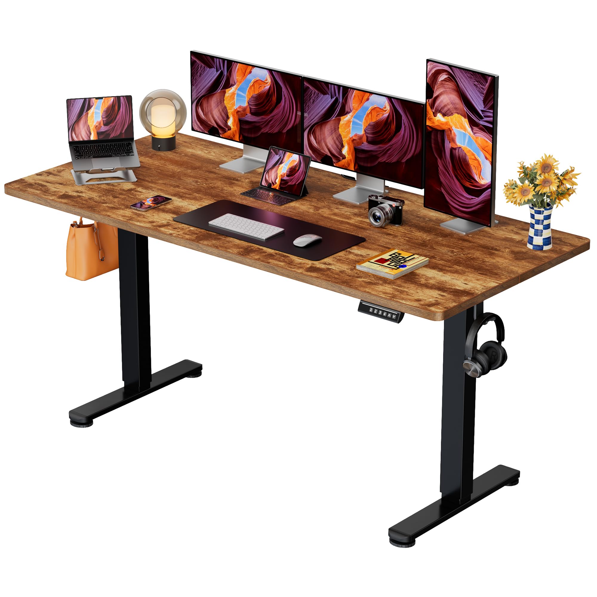 ErGear Electric 71 x 30 inch Standing Desk Workstation, Large Sit Stand up Desk, Memory Computer Home Office Desk, (Vintage Brown) Ships in One Box
