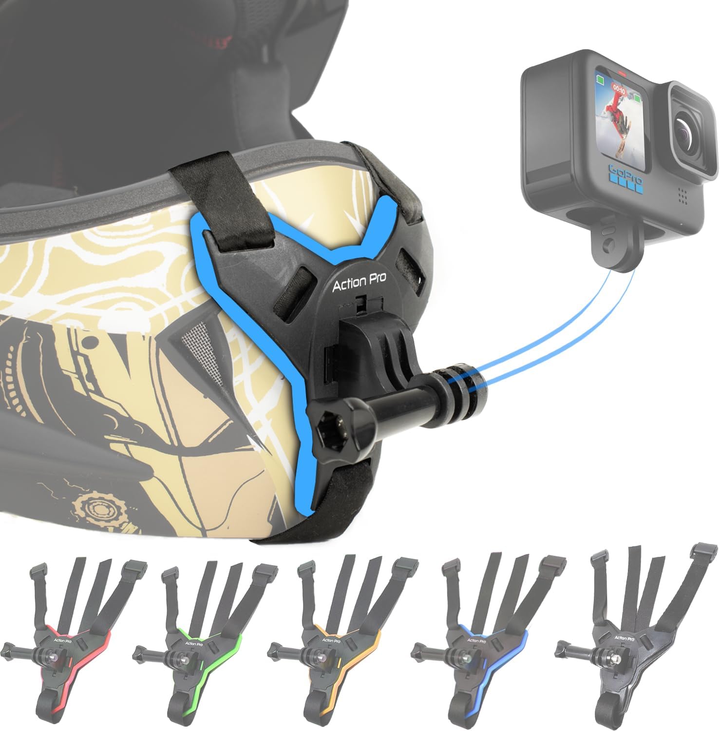 Action Pro Helmet Chin Strap Mount Joint J Hook with Screw Compatible with All Smartphones and GoPro 13 12 11 10 9 8 7 5 4 | SJCAM | DJI Osmo | Insta360 X4 X3 X2 & Other Action Cameras (Blue 2.0)
