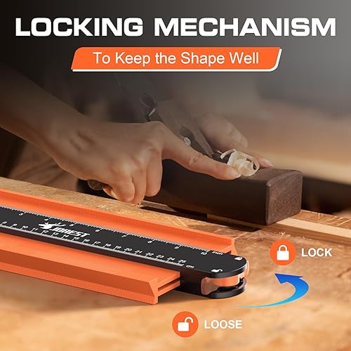 Miniatura 6 de JOREST Medidor de contorno con cerradura (10 pulgadas), ideas de regalos para hombres, papá, carpintero, herramienta de perfil para pisos de