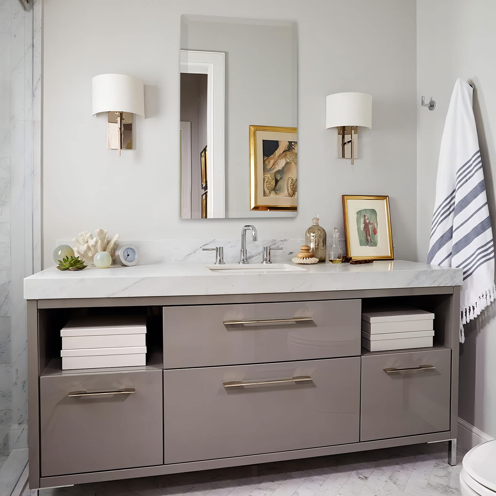Espejo De Pared Rectangular Sin Marco 28x36 Pulgadas - Borde Biselado Pulido, Vidrio De 5 Mm, Para Baño, Dormitorio