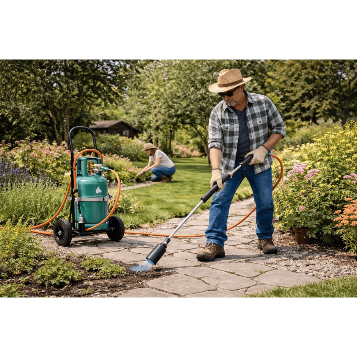 PROWELTEK - Désherbeur Thermique Professionnel à Gaz Propane – Kit Complet Haute Performance pour Grands Jardins. Inclus : Brûleur 50mm, Tuyau 5m Pro, Chariot à Roues. Chaleur Puissante.
