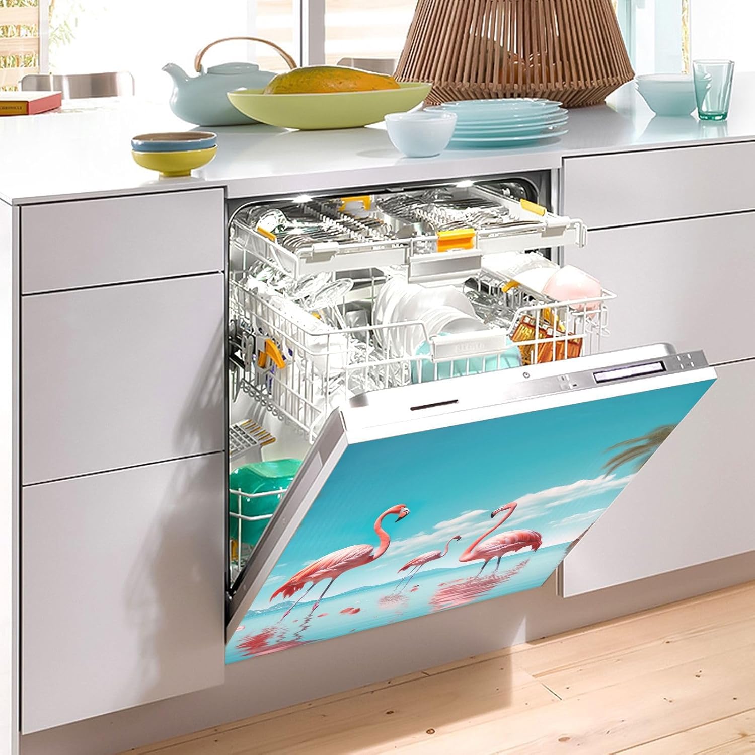 Flamingos Dishwasher Cover Front Magnet Dishwasher Cover Decor Magnetic Dishwasher Sticker Home Kitchen Cabinet Panel Decal 23x26in
