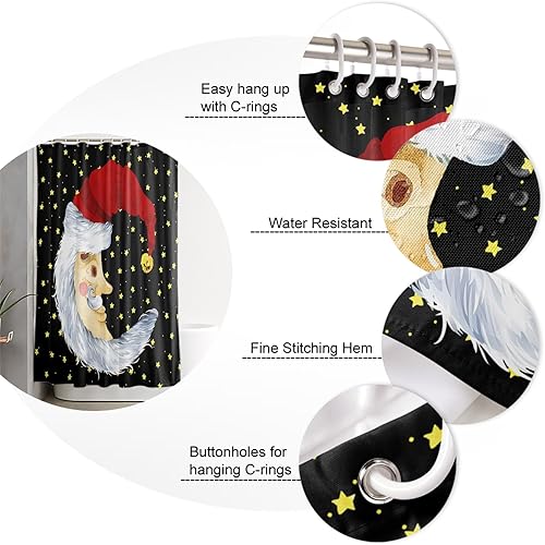 Miniatura 5 de Cortina de ducha de Navidad, decoración de baño, con forma de luna, Papá Noel, estrellas amarillas, cortinas de ducha impermeables, tela de