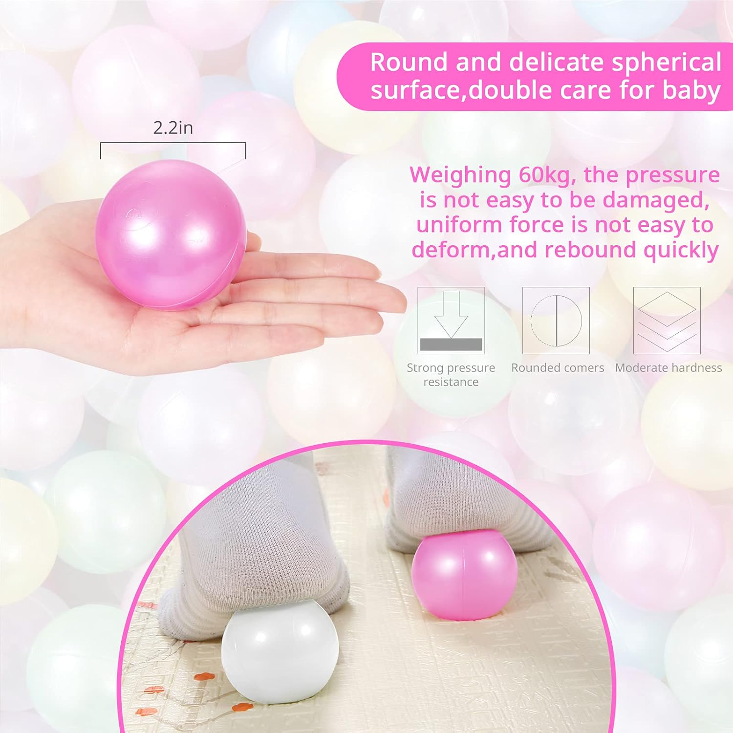 STARBOLO Ball Pit Balls for Toddlers Pack of 100 200 500 - BPA&Phthalate Free Non-Toxic Crush Proof Soft Plastic Balls for 1-5Years Old Toddlers Girl Kids Birthday Pool Playpen Tent Party