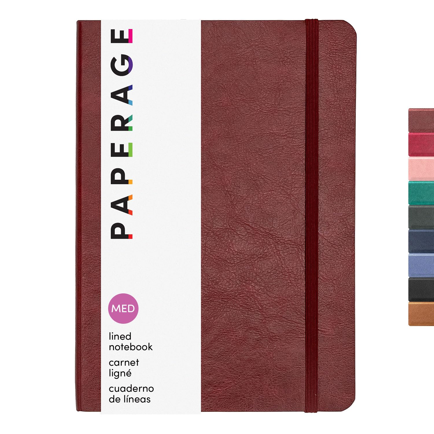 PAPERAGE Notizbuch, liniert, Softcover, Burgunderrot, 160 Seiten, mittelgroßes College-Notizbuch, 14,2 x 20,1 cm, 100 g/m² dickes Premium-Papier, weiches veganes Leder, Tagebuch für Zuhause, Arbeit