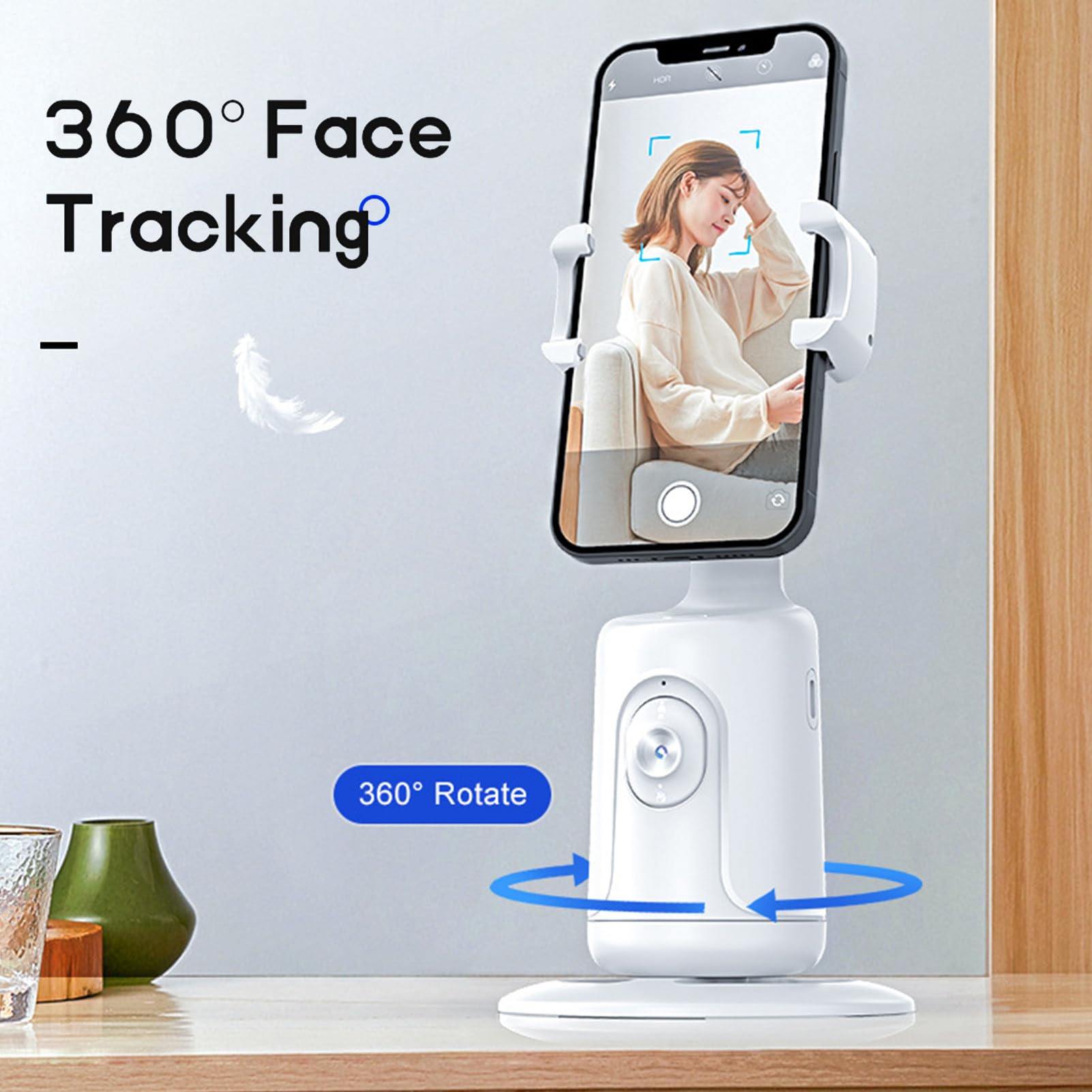 Statyw do śledzenia twarzy do telefonu, automatyczny uchwyt na telefon komórkowy obracany o 360 stopni, materiały stołowe do gier weselnych, biura, na wakacje, łóżko, samochód, sport, podróż