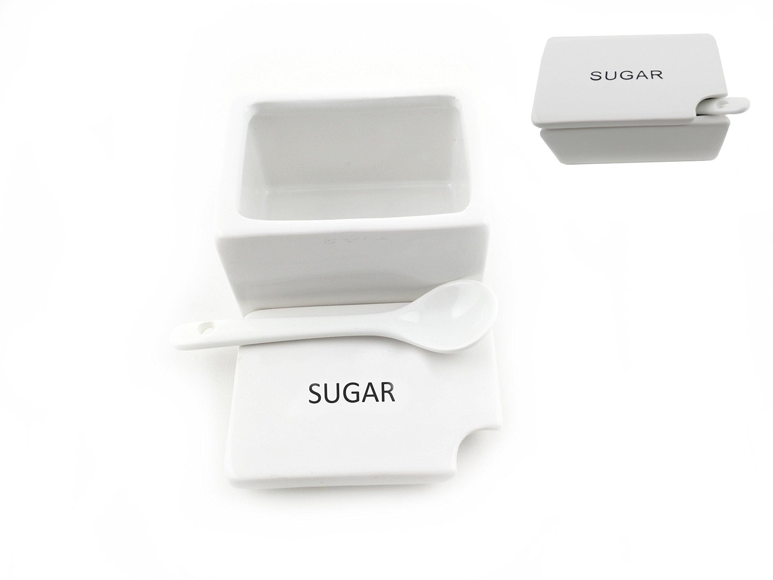 Ceramic Sugar Dispenser /Container with Ceramic Spoon