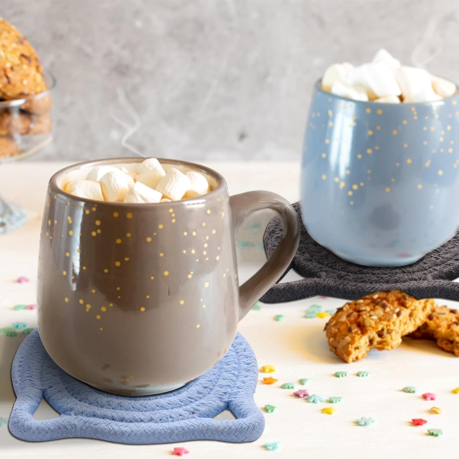 Cute Coasters for Drinks Set of 2, Absorbent Handmade Fabric Drink Coasters for Coffee & Tea -Home Décor Extra Large 4.8 in* 8mm, Protect The Wooden Table Surface (2 Pack-Cat-Ash Gray) - Image 6