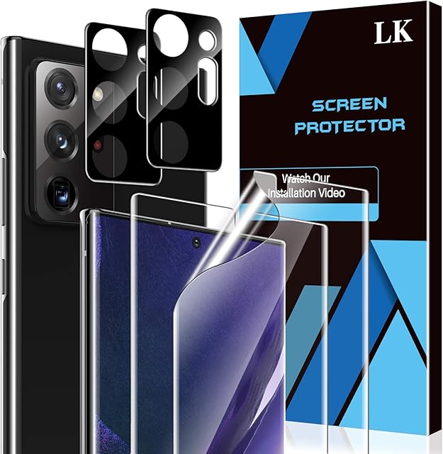 LK 4 Pack 2pcs Screen Protector & 2pcs Camera Lens Protector Compatible with Samsung Galaxy Note 20 Ultra/ Note20 Ultra 5G, HD Clear Flexible TPU Film, Support In-Display Fingerprint