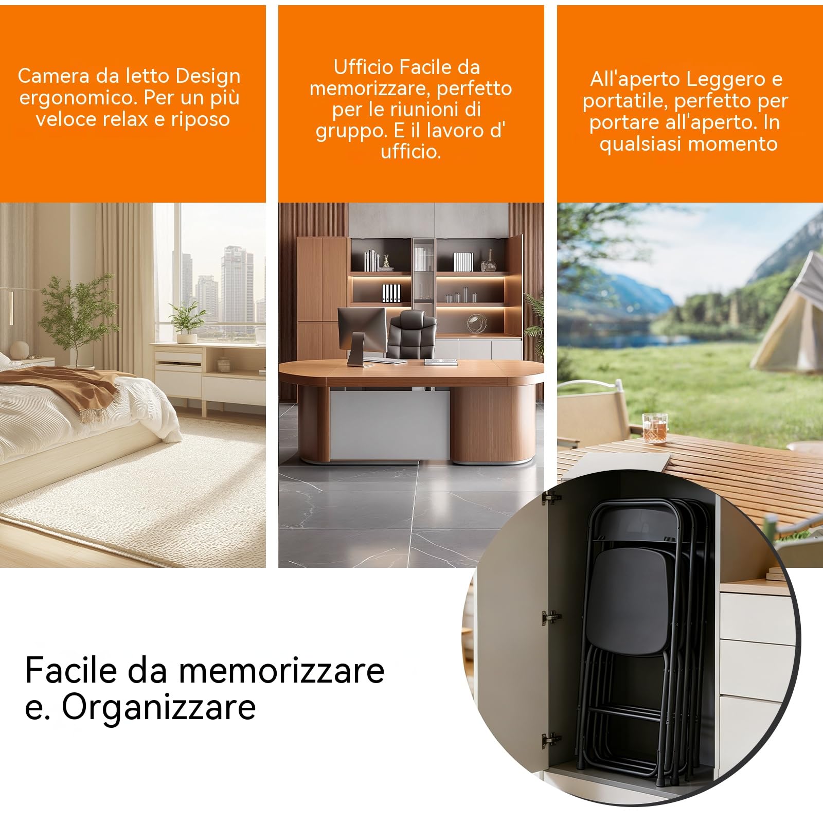 Set di 4 sedie pieghevoli in plastica, stabili e impilabili per uso professionale, posti a sedere esterni portatili per feste, matrimoni, giardino, banchetti