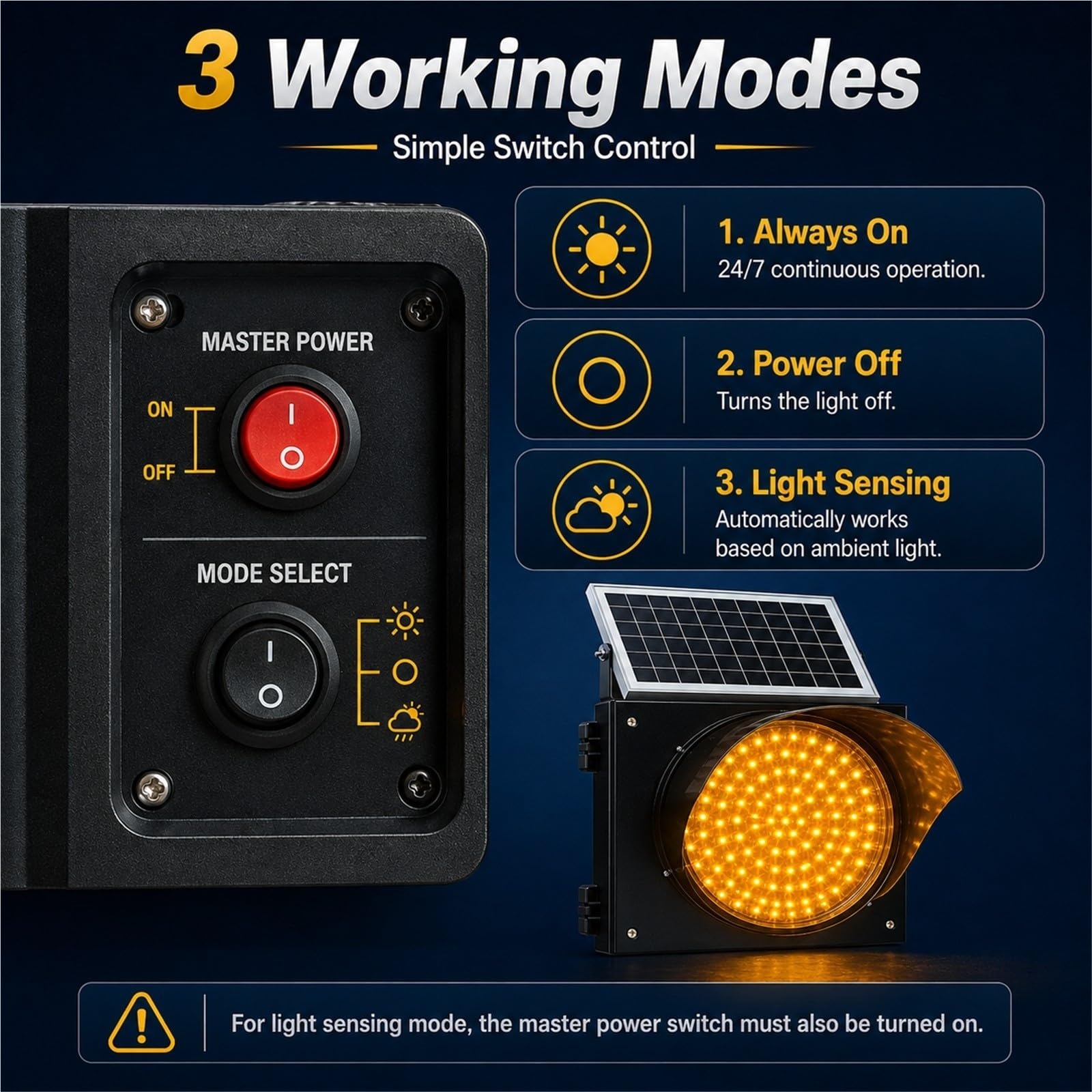 Luz solar de señal de advertencia de tráfico, luz de advertencia de tráfico