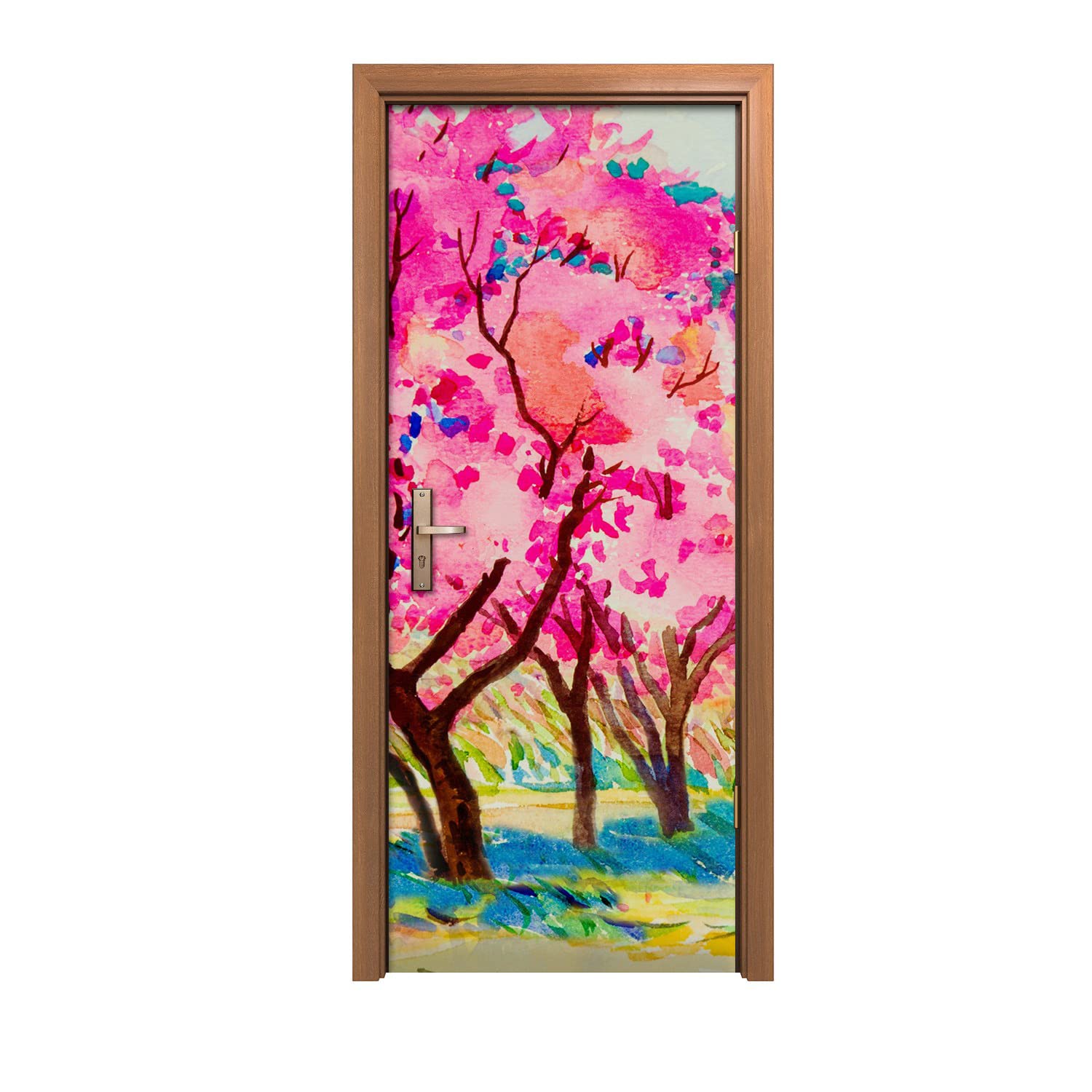 Autocollant de porte grand format panoramique paysage arbres 90x200cm