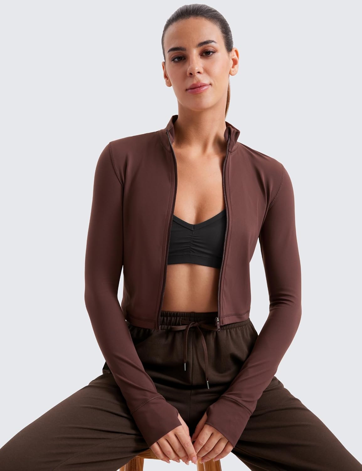 CRZ YOGA Butterluxe Cropped Athletic Jackets for Women - Full Zip Up Track Tops with Thumb Holes Pockets - Image 5