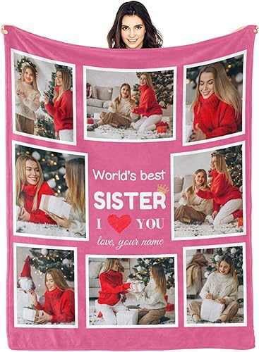 Regalos para hermana, mantas personalizadas con fotos, manta personalizada con fotos para hermana, mantas personalizadas con collage de fotos,