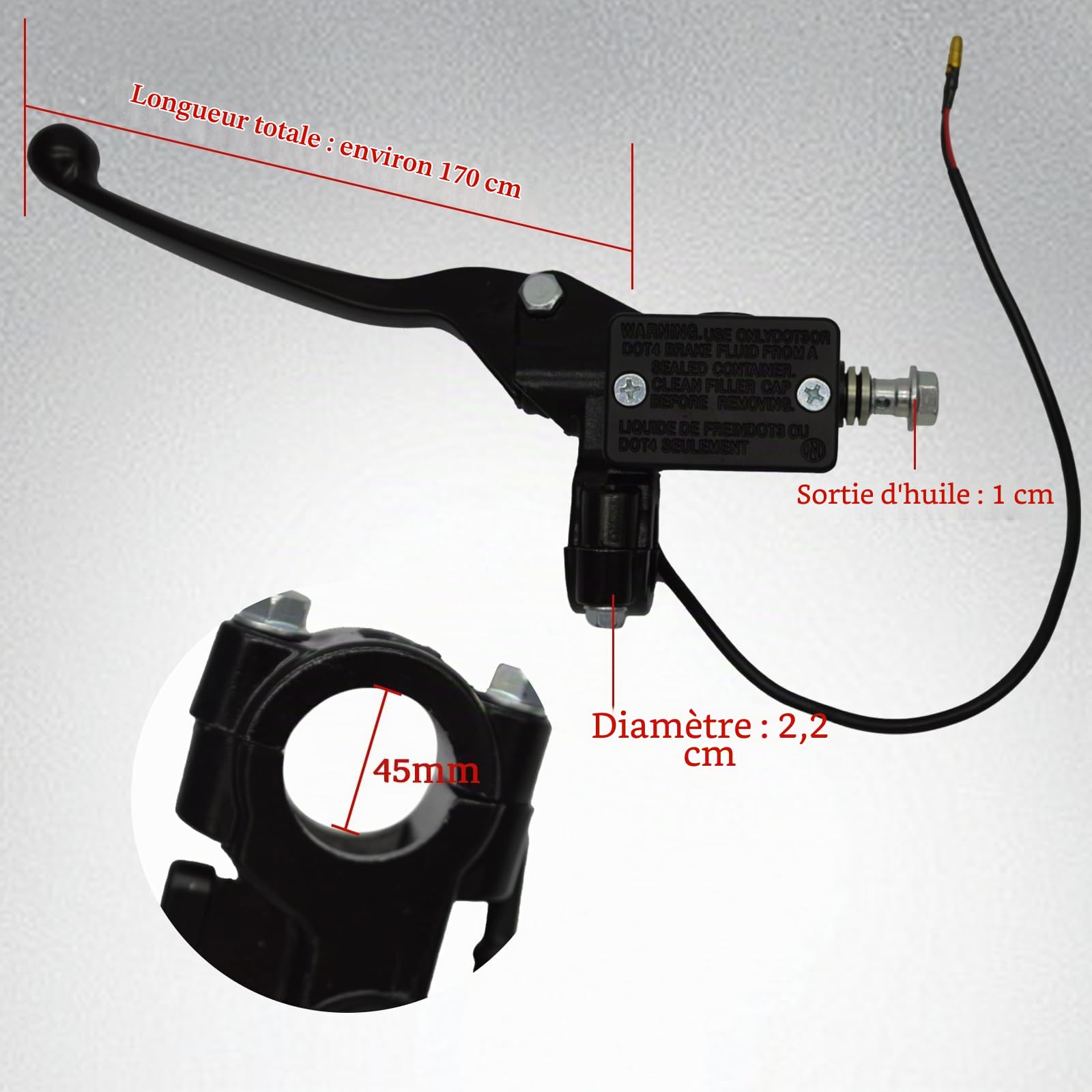 Pompe À Levier Hydraulique avec Maître-Cylindre de Frein de Moto,1 Paire de Levier de Maître-cylindre D'embrayage de Frein 22 Mm Noir pour Gy6 50cc 110cc 125cc 150cc 250cc Scooter