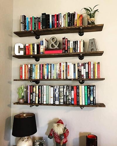 Miniatura 5 de Juego de 6 soportes industriales para estantes de tubería de hierro negro  12 pulgadas, soporte flotante rústico resistente, perchero para ropa,