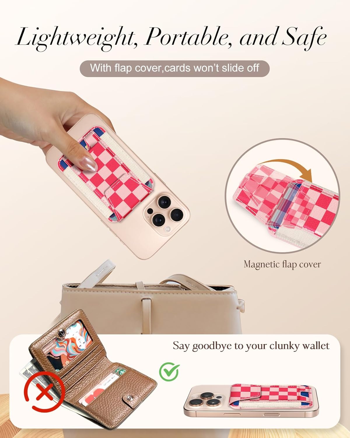 Shorogyt Compatible with Magsafe Wallet for Women - Phone Wallets for Magnetic Card Holder Mag Rfid Grid for iPhone 17/16/15/14/13/12 Series Cute with Elastic and Flap Cover, Fit 7 Cards - Image 2