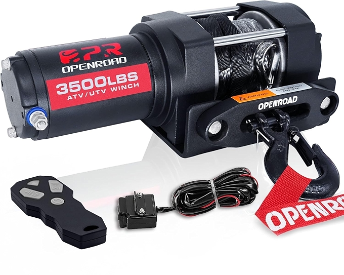 OPENROAD 3500 lb ATV/UTV 电动绞车 黑色重型 适用于3000lb 绞车 带无线遥控和合成绳