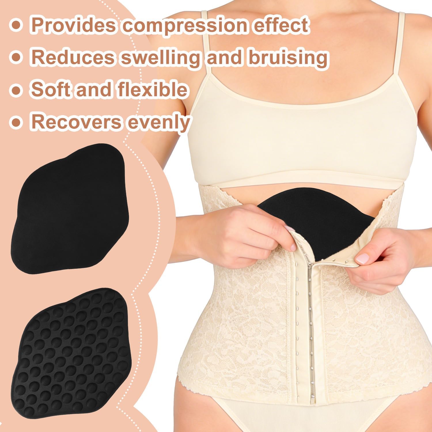 2pcs Lipo Foam Abdominal Compression Board, Sponge Lipo Foam Board for Post Surgery Skin Anti-Sagging Waist Filling (Black)