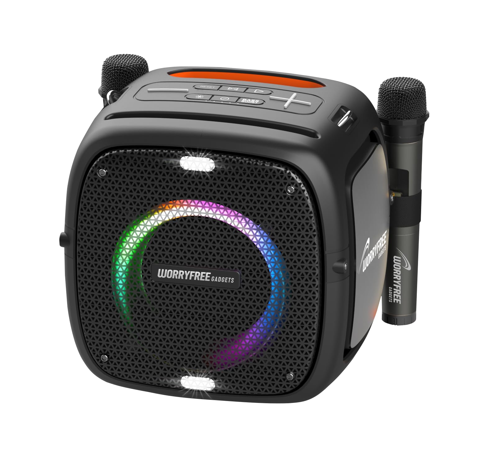 80W Tragbarer Bluetooth-Lautsprecher mit Zwei Mikrofonen mit Lautstärkeregler & Stativ 10-12Hrs Spielzeit LED-Lichter, TWS/TF-Karte Kabelloser Lautsprecher zum Singen von Karaoke, Partys im Freien und