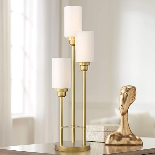 360 Lighting Malone Modern Glam - Lámpara de mesa de árbol de lujo de 30 1/2 pulgadas de alto, latón dorado, 3 pantallas cilíndricas de vidrio