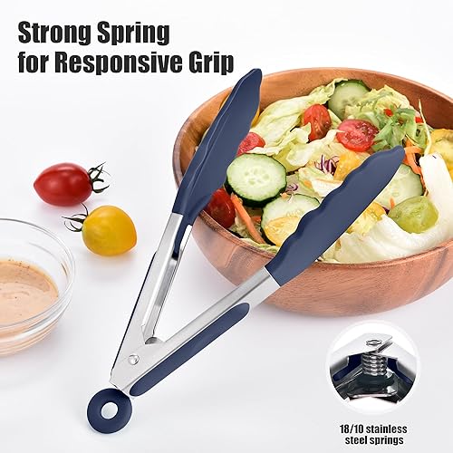 Miniatura 9 de Doosu Pinzas de cocina para cocinar juego de pinzas para alimentos resistentes al calor de 600 F con puntas de silicona antiarañazos, pinza de