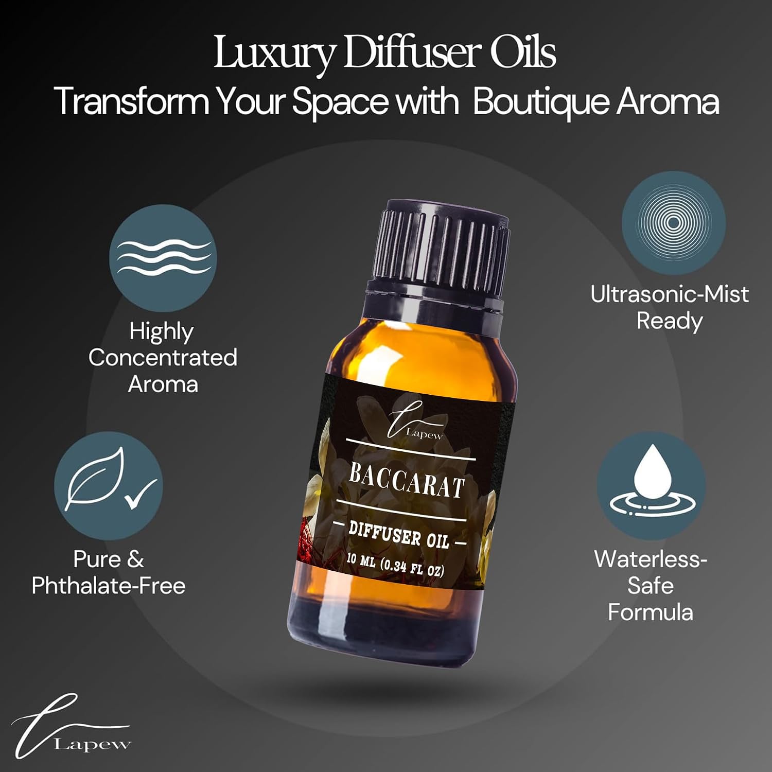 Lapew Baccarat Waterless Diffuser Oil | Fragrance Oil for Nebulizer & Cold Air Diffusers | Scented Home Oil | 0.34 fl oz image 3