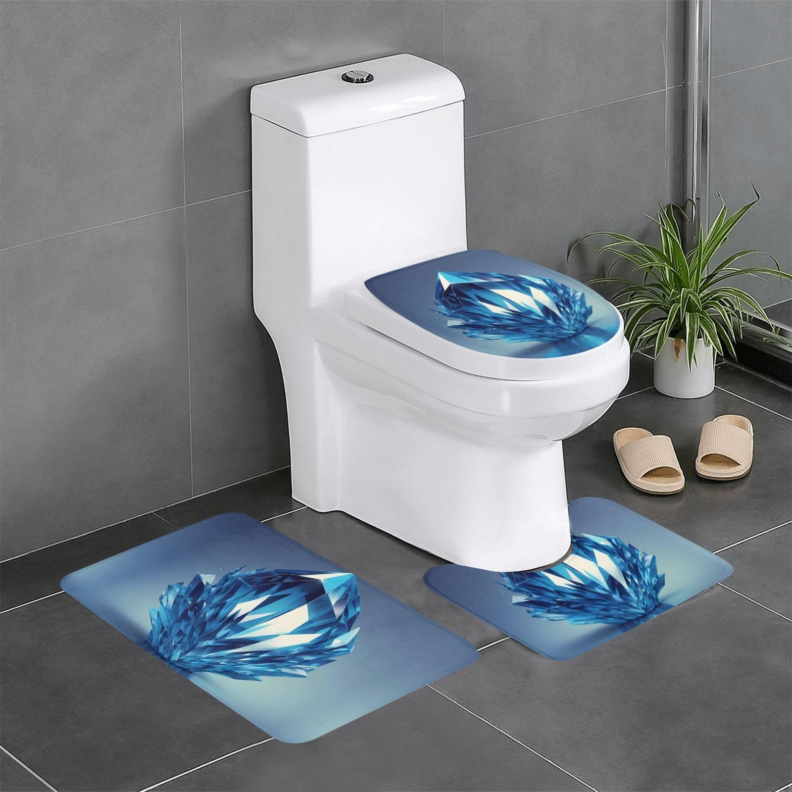 Tapis de sol antidérapant absorbant et épais en flanelle motif cristal bleu