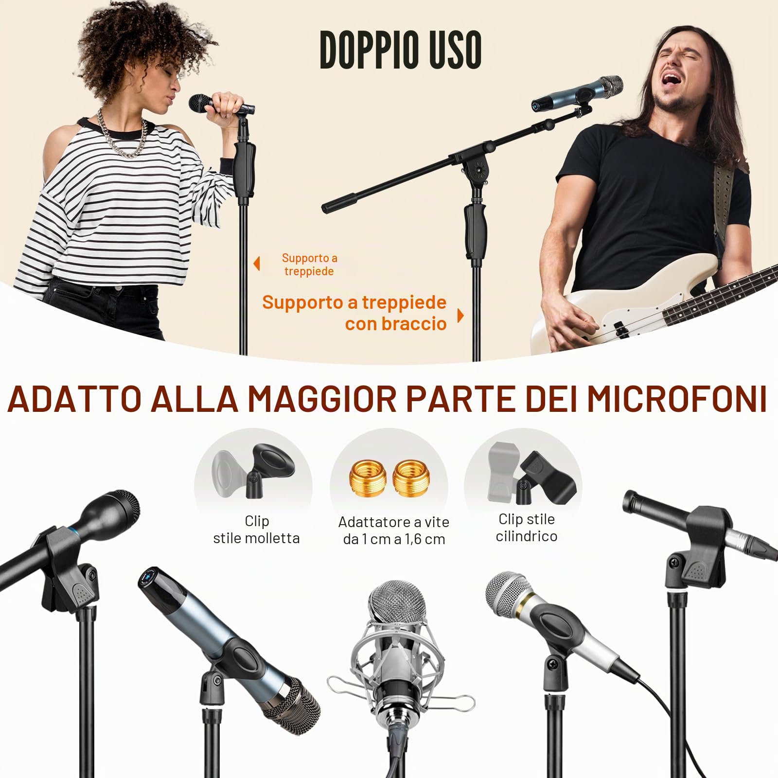 CAHAYA Supporto per Microfono Universale: Asta per Microfono Treppiede con 2 Diversi Clip Supporto per Microfono da Terra Altezza Regolabile per Concerti Videoconferenze Palchi Matrimoni CY0362