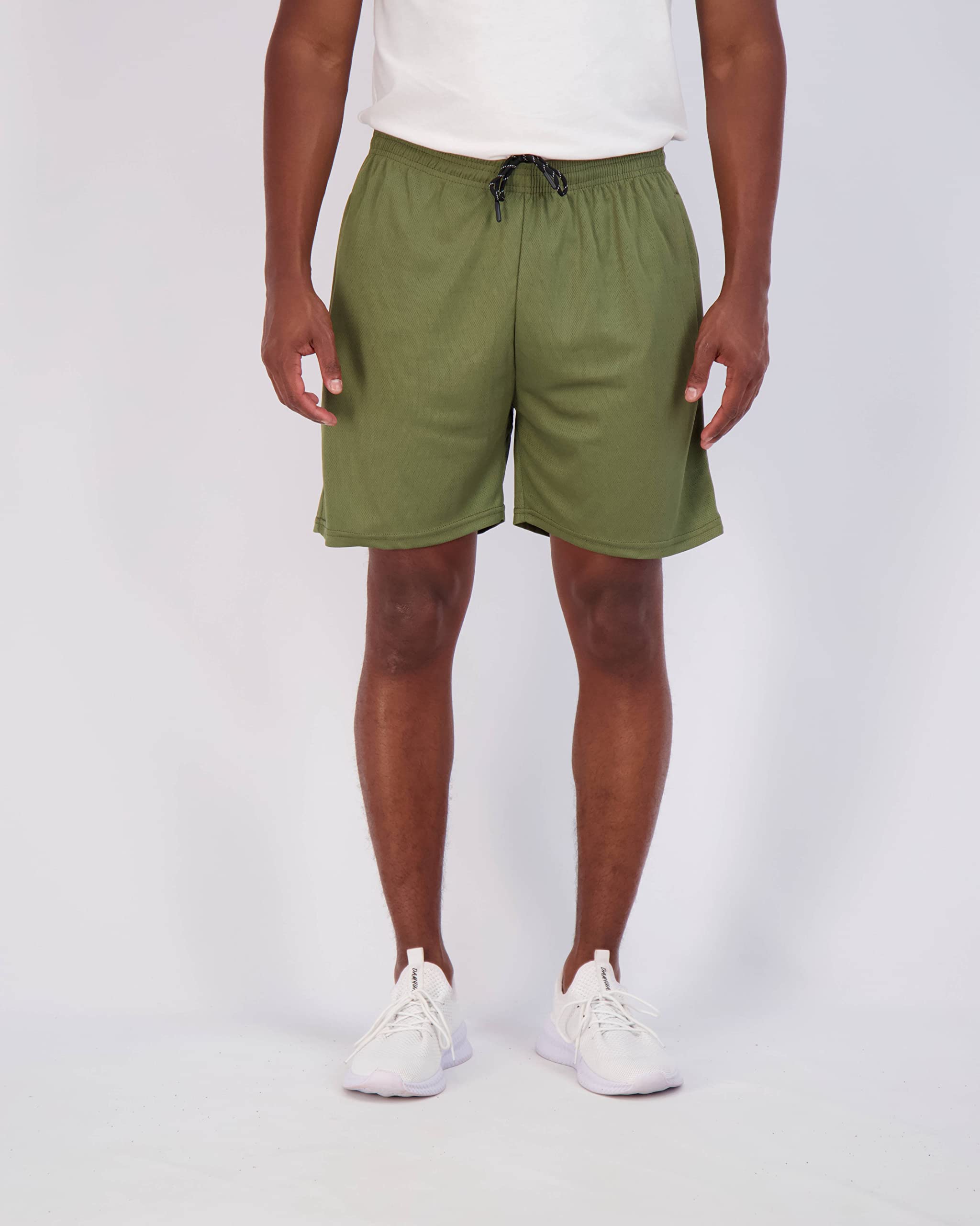 Real Essentials 4 Pack: Men's Mesh 7"/ 5"/ 3" Athletic Zipper Shorts Workout Gym Running Basketball (7 Inch Set 3, Black, Blue, Green, Grey - XL - Standard)