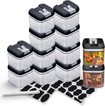 Cheer Collection Airtight Food Storage Containers, Kitchen Storage Containers for Pantry, Set of 12 Food Containers with Lids Airtight, Pantry Storage Containers & Organizers with Lids, 5L, Black