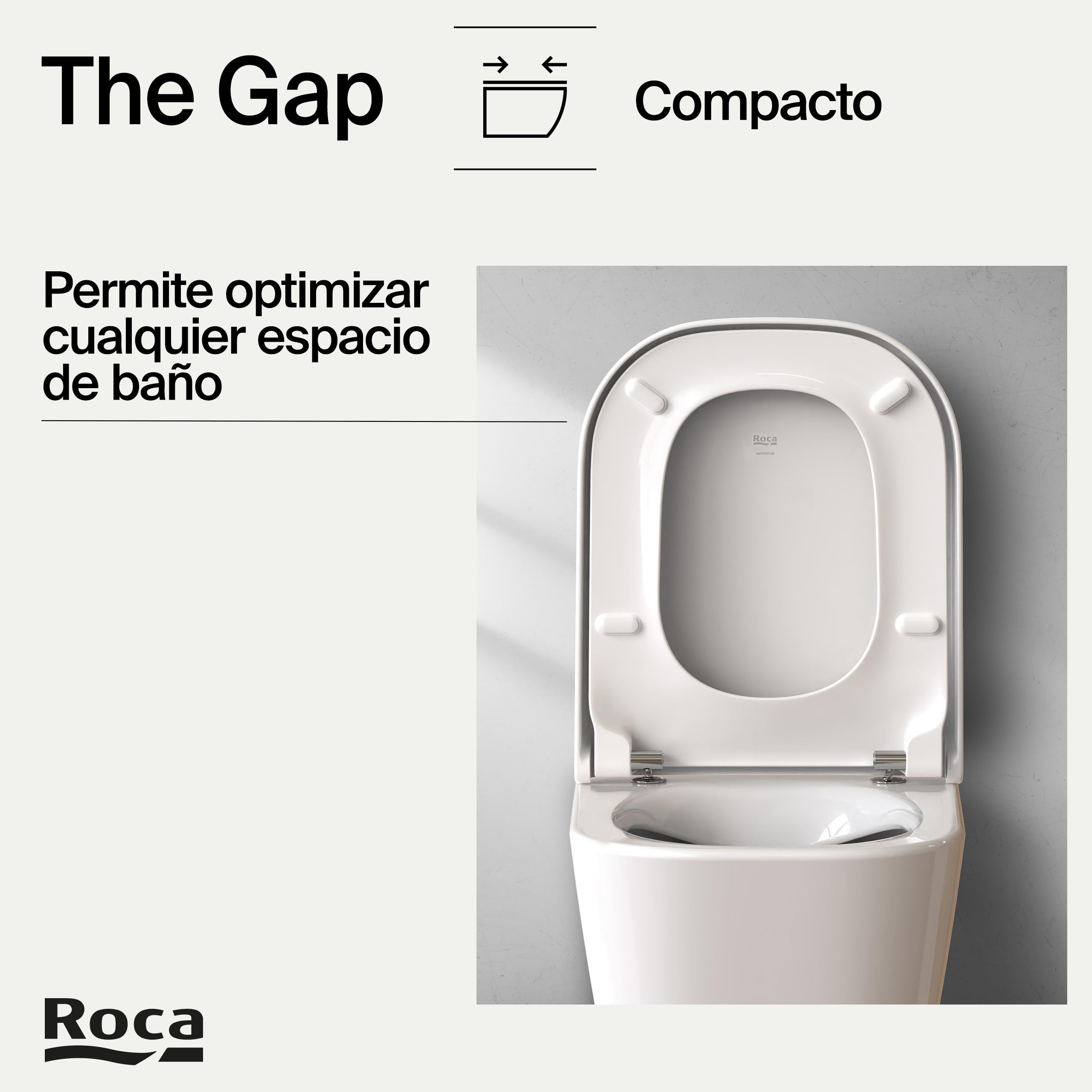 Roca The Gap - Tapa y asiento de Supralit para inodoro compacto, tapadera de WC original con caída amortiguada, recambio de tapa de váter resistente, blanco, A80173200B