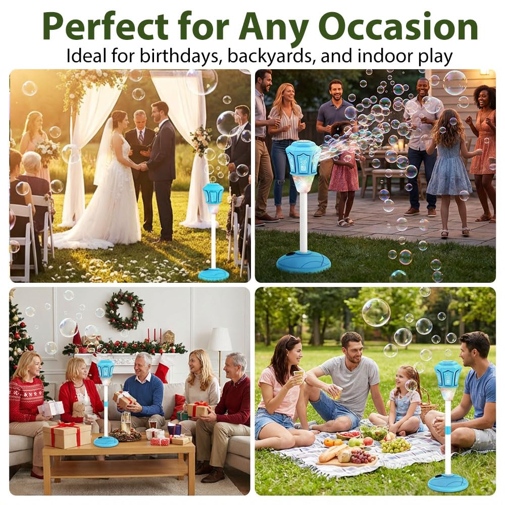 Máquina automática de burbujas con luces y música, soplador de altura ajustable, control remoto para fiestas, cumpleaños, bodas y eventos al aire libre